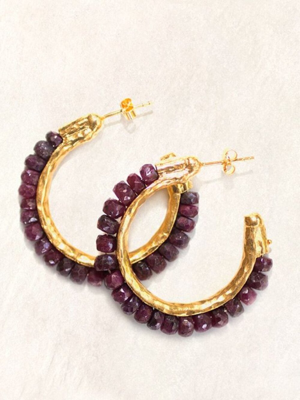 NWT Avindy Women's Gemstone and Vermeil Hoop Earrings Ruby
